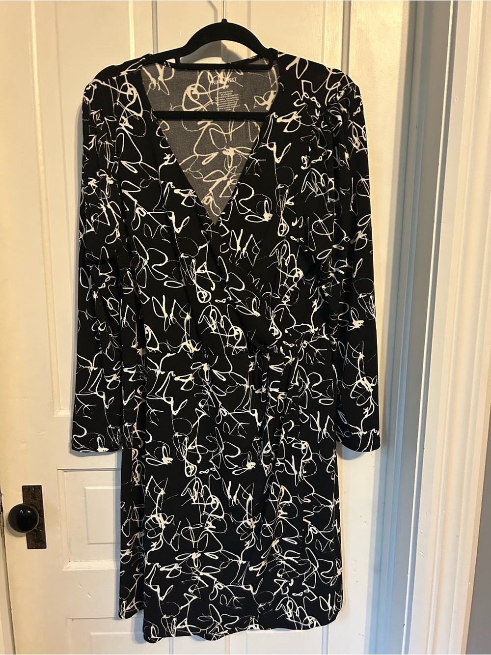 Nine West Black & White Printed Wrap Dress - Classic Women's Dress